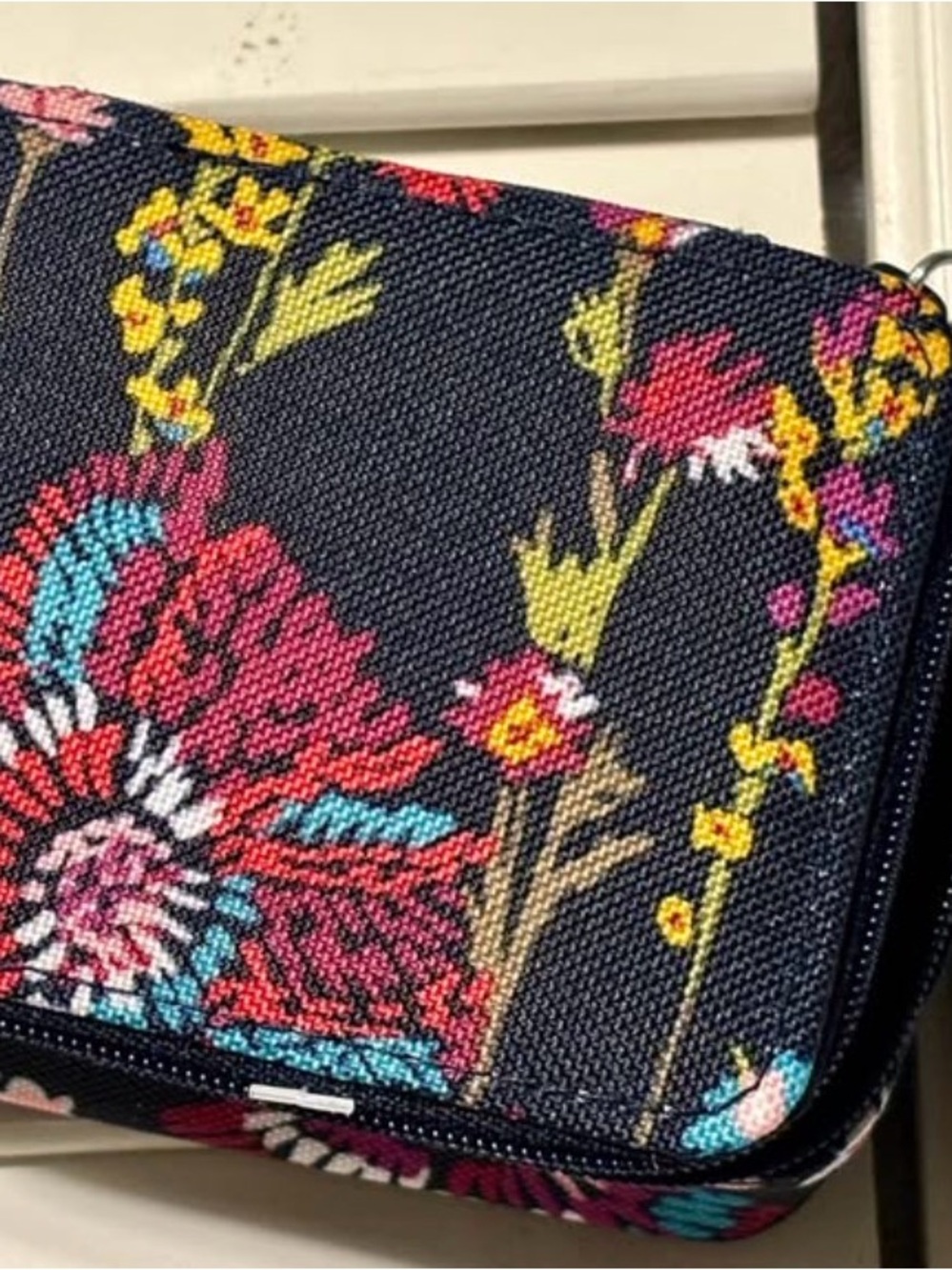 Vera Bradley Floral Zip Cosmetic Pouch - Navy with Pink, Yellow & Teal Accents